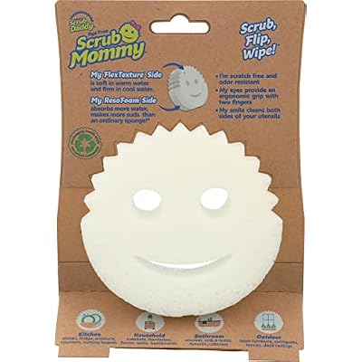 Scrub Daddy - Scrub Mommy Dye Free- Dual Sided Sponge & Scrubber, FlexTexture, Soft in Warm Water, Firm in Cold, Deep Cleaning, Dishwasher Safe, Multipurpose, Scratch Free, 1 ct (Pack of 1)