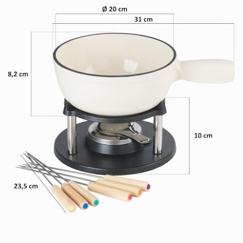 Foto von BBQ-Toro Gusseisen Fondue Set für 6 Personen | 2 Liter | Fondueset 9 teilig mit Brenner und Gabeln | Fondue-Set, Käsefondue Set, Fleischfondue Set, Schokofondue Set (Creme emailliert)