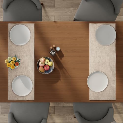 Image of Encasa XO Dining Table Runner for 4 Seater, Chenille Fabric Sand