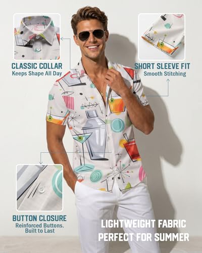 Image of 99TIMORO Tropical Printed Men's Hawaiian Shirts Short Sleeve Top | Culture Character Button Down Shirt Lightweight Breathable Beach Vacation Business Casual Summer Gifts Classic Fit