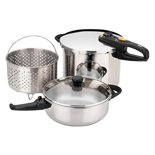 Fagor Stainless Steel Duo Combi 2-in-1 Pressure Cooker for Rice, Beans, Braised Meats, & Soups, 4 & 8 Quart, Silver, 5 Piece Set