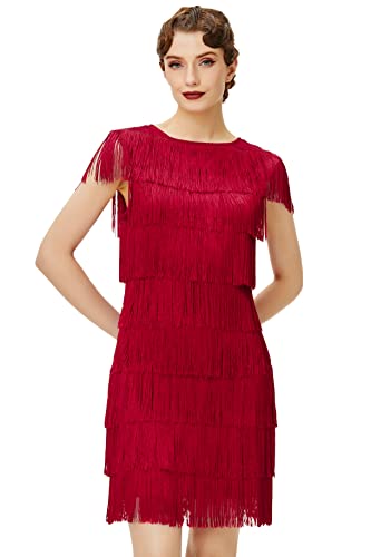 BABEYOND 1920s Art Deco Fringed Sequin Dress Long Flapper Gatsby Dress Roaring 20s