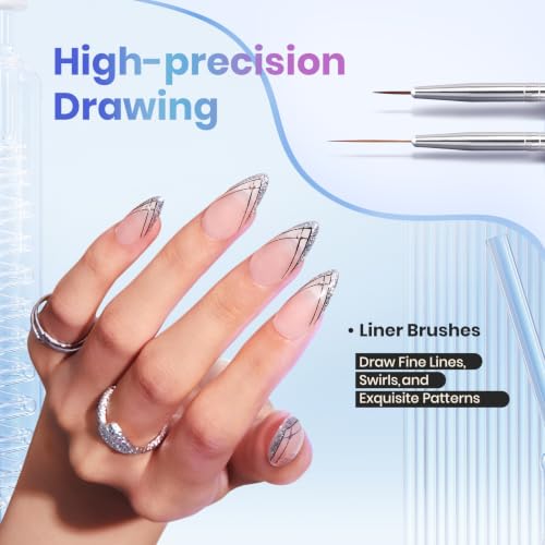 Image of Beetles Gel Polish Nail Art Brushes, 6 Pcs Fingernail Art Design Pens, Wood Alloy Handle, Dotting Pen Clean Up Liner French Nail Brush Set, DIY Manicure Tools Gift for Women