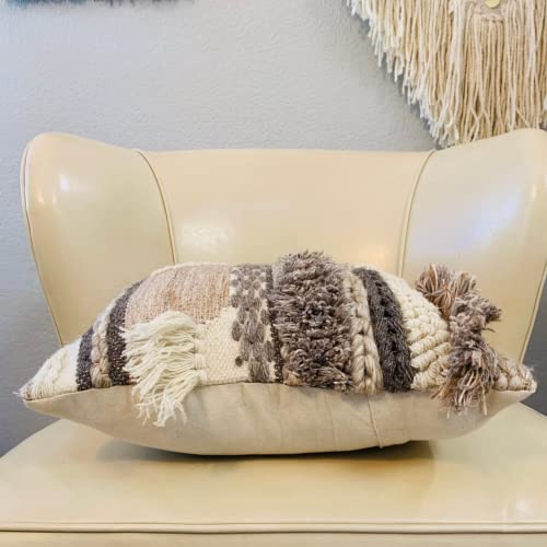 Boho Throw Pillows, Decorative Pillow Covers 18X18 Square Moroccan Rustic Neutral Handwoven Tufted Accent Pillows For Bed Couch Bedroom Sofa Chair, Boho Living Room Decor (Gray/Neutral) #TOP2
