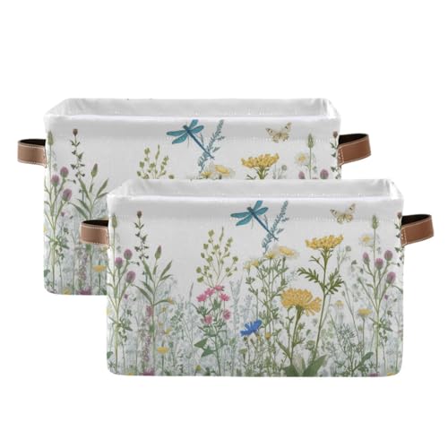 Image of KEEPREAL Colorful Herbs And Flowers Storage Baskets,Decorative Collapsible Rectangular Canvas Fabric Storage Bin for Home, 2PACK