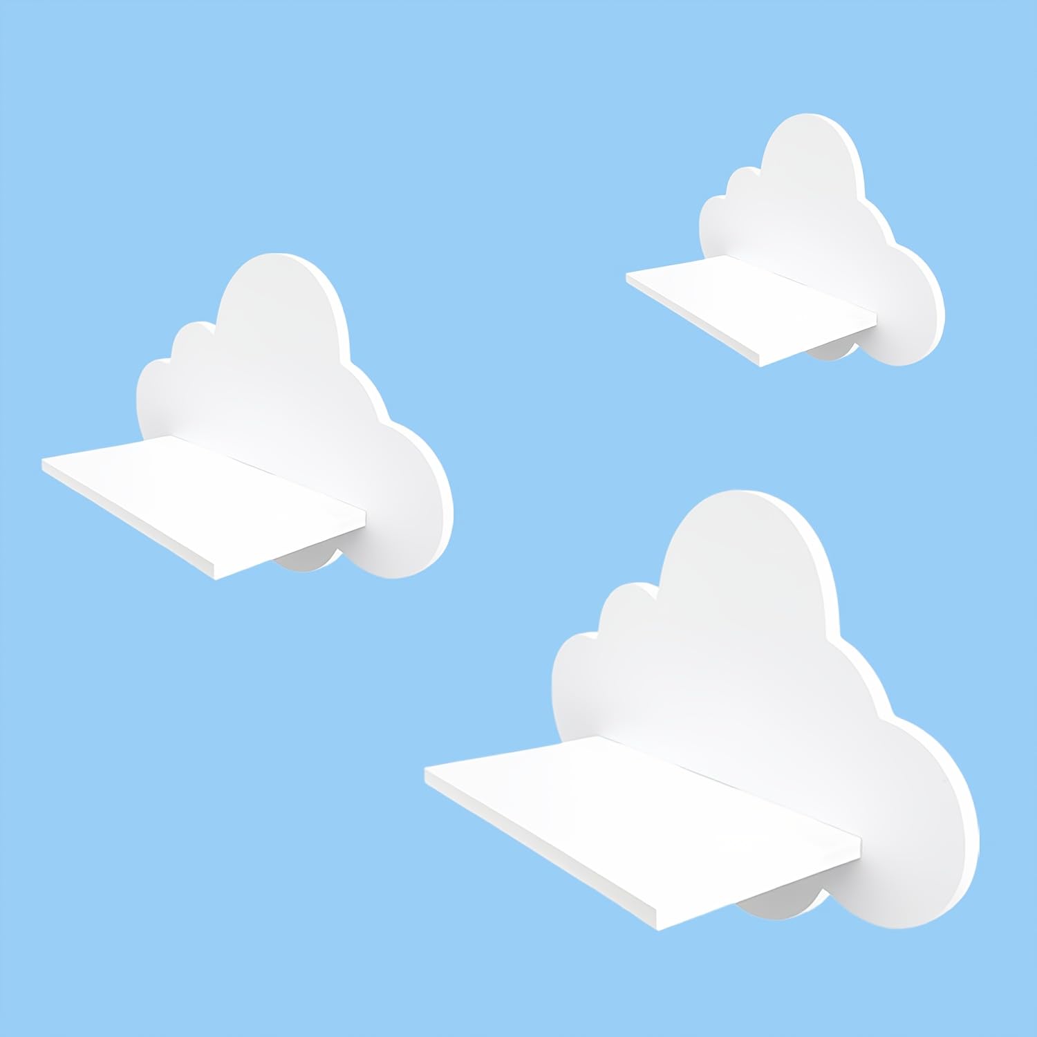 American Elm Cloud Floating Wall Shelf Home Decor with Hooks White PVC Foam Board Cute Wall Shelves for Kids Room & Living Room Size up to 15.35 x 9.57 Inches Set of 3 Ready-to-Use-image-18