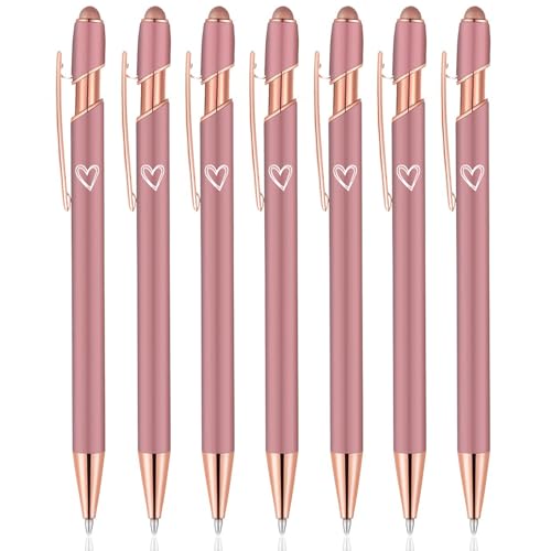 7 Pack 2 in 1 Ballpoint Pen with Stylus Tip, Metal Stylus Pens for Touch Screens,1.0 mm Black Ink Retractable Ballpoint Smooth Writing Pens for work colleagues (Rose Gold)