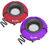 Bradley Snow Tubes with 50' Heavy Duty Cover | 2 Pack Inflatable Sledding Tubes 1 Red 1 Purple