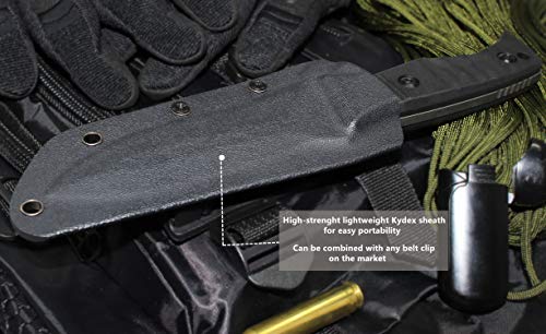 Oerla Tac Ol-0021Sd Fixed Blade Knives Outdoor Duty Knife 420Hc Stainless Steel Camping Hunting Survival Knife Double Sided Blade With G10 Handle Waist Clip Edc Kydex Sheath (Black) #TOP6
