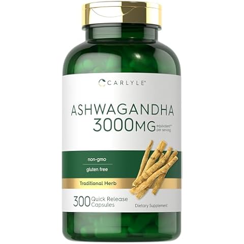 Carlyle Ashwagandha Supplement for Women and Men | 3000mg | 300 Capsules | Herb Root Extract with Black Pepper | Non-GMO and Gluten Free Cover