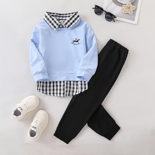 Image of KIDLAGA Toddler Boy Clothes Long Sleeve Sweatshirt Tops and Pants Boys 2-Piece Kids Winter Outfits
