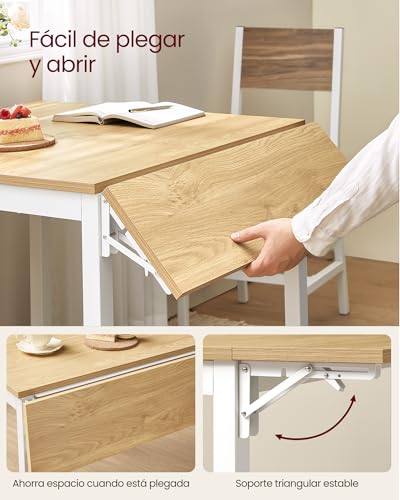 Miniatura 6 de Vasagle Mesa De Comedor, Mesa Extensible, Mesa De Hoja Abatible, Para 2-4 Personas, Para Cocina, Para Espacios Pequeños, Roble Natural Y Blanco Nube Kdt077y01