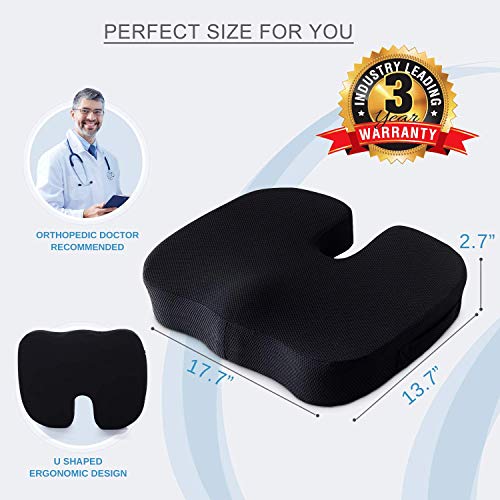 Orthopedic Seat Cushion For Office, Coccyx Memory Foam Seat Cushion For Hip Sciatica Pain Relief, For Car Wheelchair Desk, Ventilated Non-Slip Portable Designed（Black） #TOP5