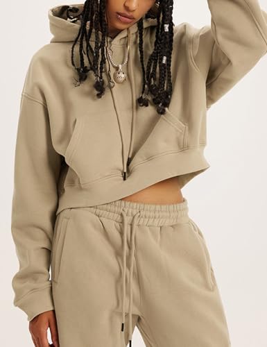 Flygo Womens Fleece 2 Piece Outfits Sweatsuit Crop Pullover Sweatshirt Joggers Pants Tracksuit Set