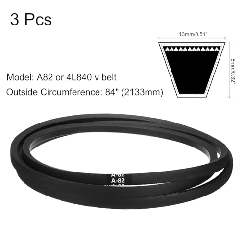 Image of uxcell 3pcs A82 or 4L840 Classic Wrapped Rubber V-Belt, 82 inch(2083mm) Inside Circumference, A Profile V Belt