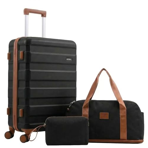Image of Hoteel Luggage Sets 3 Piece, 4-Year Warranty, Carry-On Luggage with Dual-Spinner Wheels, ABS Hard Shell Suitcase with TSA Locks, 20 Inch Lightweight Luggages for Travel, Black(20IN /DB /TB)