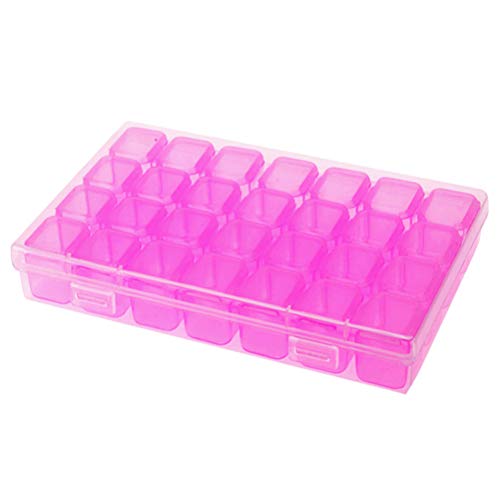 Lurrose 28 ranuras caja de almacenamiento de pl�stico compartimentos caja caja de bordado de diamantes divisores extra�bles para cuentas de joyer�a peque�os accesorios (rosado)