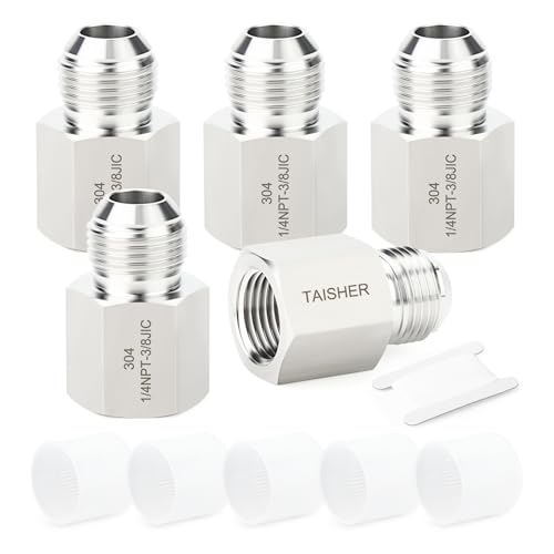 Image of TAISHER 5PCS Forging of 304 Stainless Steel JIC Flare Tube Fittings,3 /8 inch JIC Male x 1 /4 inch NPT Female,Half Union