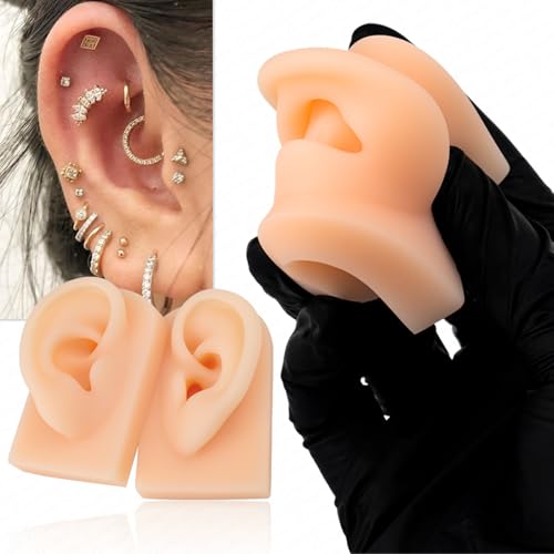 2PCS Realistic Silicone Ear Models – Soft Left & Right Fake Ears for Piercing Practice & Earring Display, Flexible Mannequin Mold for Artists & Retail Showcases (One Pair of Ear#2) - Thumbnail 5