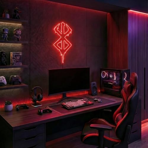 Berserk Brand of Sacrifice Neon Sign, Dripping Cursed Mark LED Wall Light, Dark Fantasy Anime Room Decor, Gothic Blood Red Aesthetic Wall Art, USB Powered Dimmable Custom Berserk Fan Gift 23.6x11in