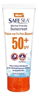 SAFE SEA Jellyfish Sting-Blocking Sunscreen, SPF 50+ travel Size Lotion, Waterproof, Biodegradable, Coral Reef-Safe, Body and Face Sunscreen, Anti-Jellyfish and Sea-Lice sting protection (Tube 3.4 oz)