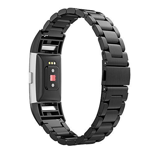 Simpeak Band Compatible with Fit bit Charge 2, Stainless Steel Band with Metal Adaptor Replacement for Fit bit Charge 2, Black