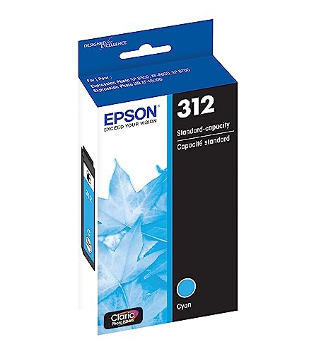 Image of Epson 312 Claria Photo HD Ink Standard Capacity Cyan Cartridge (T312220-S) Works with Expression Photo XP-8500, XP-8600, XP-8700, XP-15000 (Pack of 2)
