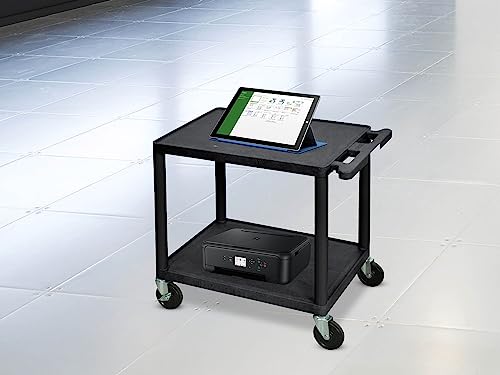 Offex 26" H Mobile Multipurpose Utility Storage Av Presentation Cart With 2 Shelves And Ergonomic Push Handle - Black, Ideal For Video Projector, Tv, Laptop, Computer, Printer Stand #TOP6