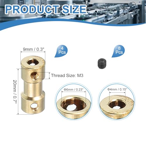 PATIKIL Wellenkupplung 4mm Bis 6mm 4 Stück Messing Motor Wellenkupplung Verlängerungsstück Verbinder Starre Hülse Adapter Übertragungskupplung Mit M3 Schrauben Für RC Auto Flugzeug