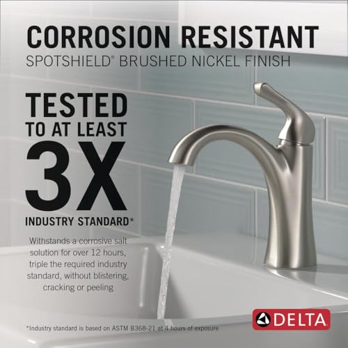 Delta Faucet Arvo Single Hole Bathroom Faucet Brushed Nickel, Single Handle Bathroom Faucet, Bathroom Sink Faucet, Drain Assembly Included, SpotShield Stainless 15840LF-SP - Image 2