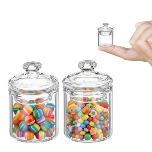 Pots de rangement transparents 1:12 en verre avec couvercles amovibles pour diorama
