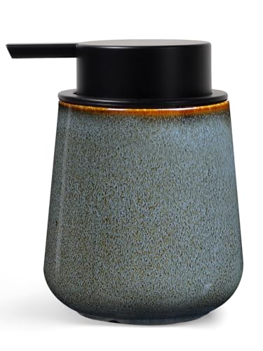 Autumnlife Seifenspender aus Natürlichem Porzellan Spülmittelspender, 350ml Seifenspender Steingut Soap Dispenser für Bad, Küche, Nachfüllbar Flüssigseife Spender mit Groß Pumpenkopf, Bunt