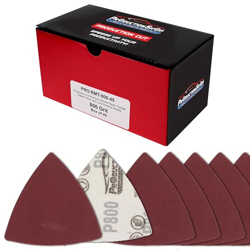 ProductionShop Premium 800 Grit Triangle Mouse Detail Sander Sandpaper Sheets, Box of 45 - Hook & Loop, Triangular Shaped Mouse Disc Pads - Oscillating Multi-Tools - Woodworking, Sand Furniture Paint