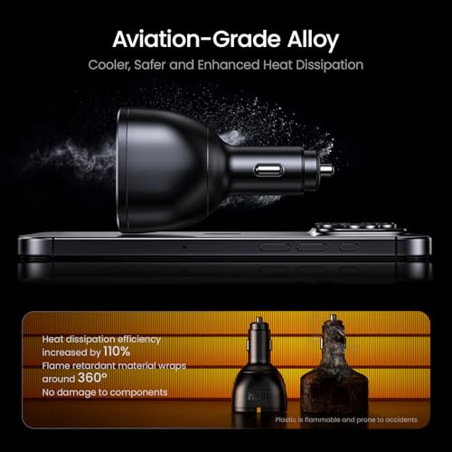 Image of AOHI 165W Laptop Car Charger Adapter 140W PD 3.1 / 100W PD 3.0 USB C Super Fast Charging PPS 45W 3-Ports QC5.0 Car Lighter Charger for MacBook Pro, iPhone 16 /15, Galaxy S24 Ultra, iPad, Black