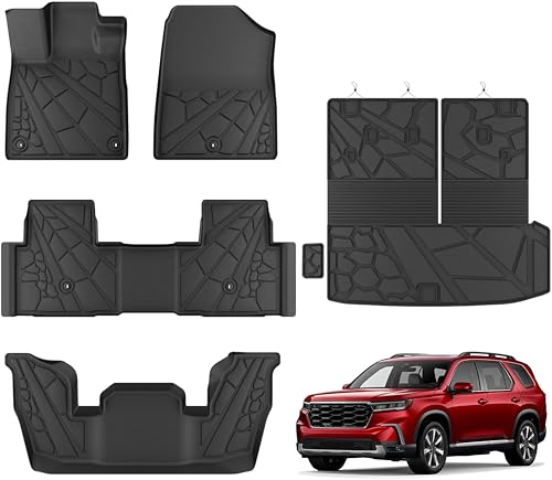 KARPAL Floor Mats for Honda Pilot 2026 2025 2024 2023 All Weather Protection TPE Floor Liners Accessories Car Mats Front & 2nd Row & Backrest Mat & Cargo Liner