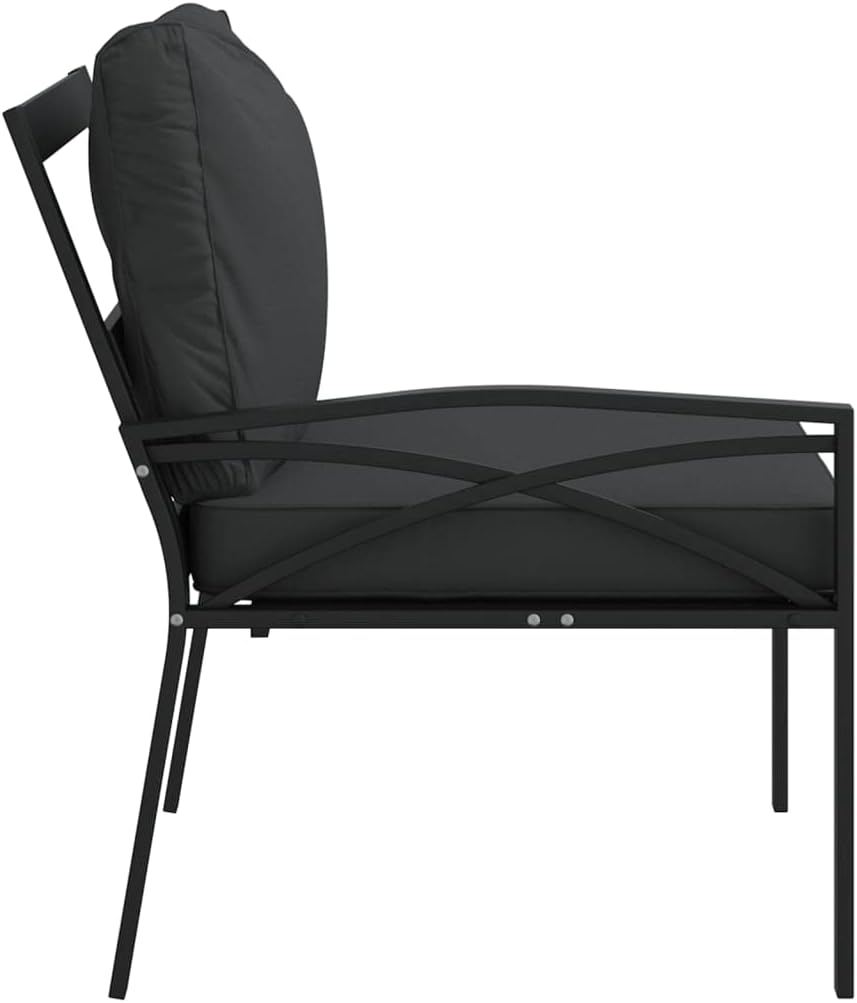 Outdoor Sectional Chair Set of 2 Black & Grey Powder-Coated Steel Patio Couch 29.5" W Modern Loveseat with Plush Cushions for Apartment Balcony Deck Garden