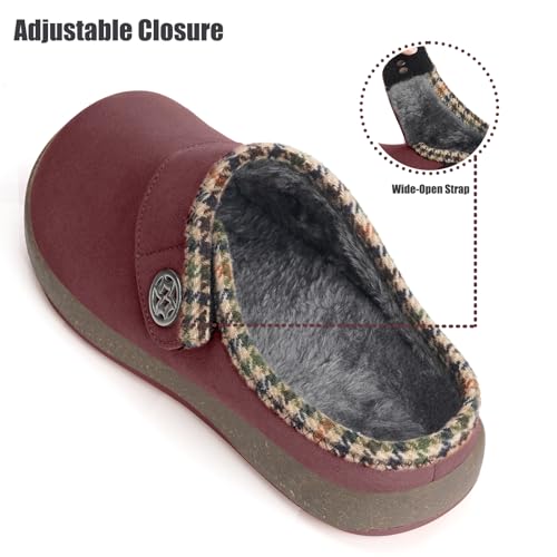 Eagsouni Women's Men's Wide Width Slippers Suede Fuzzy Slippers Winter Warm Fur Lined Slip on House Shoes Outdoor with Removable Cushion Footbed4