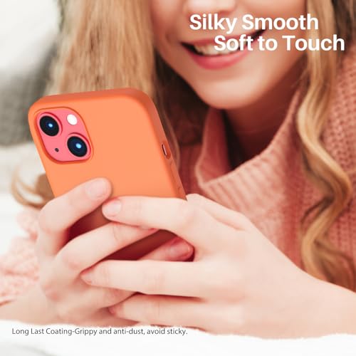 Image of ORNARTO Compatible with iPhone 13 Case 6.1, Slim Liquid Silicone 3 Layers Full Covered Soft Gel Rubber Phone Case Protective Cover 6.1 Inch-Orange