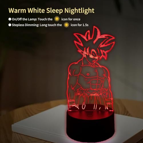 BIRBANN Lampara Goku Luz De Noche Para Niños,Control Táctil Inteligente 7 Colores Luces LED, Lampara Dragon Ba Ilusión Manga,para Niños Y Niñas Decoración Habitaciones Regalo De Cumpleaños