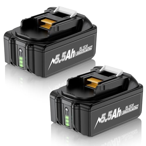 2 X 5500mAh Ersatzakku für Makita 18V, Kompatibel mit Makita Akku 18V Original BL1860 BL1850 BL1840 BL1830 BL1815 194205-3 LXT-400 mit LED Indikator