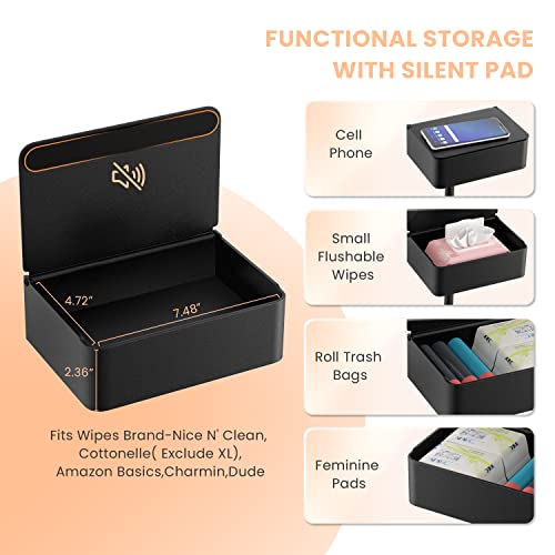 Allzone 3 In 1 Toilet Paper Holder Stand,Solid Free Standing Toilet Paper Holder With Shelf, Bathroom Toilet Paper Holder With Storage For 4 Rolls, Matte Black Toilet Paper Roll Holder #TOP4