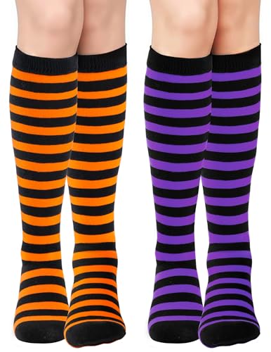 HONGTEYA Knee High Socks for Women Halloween Womens Cotton Athletic Long Tall High Thin Stripes Boot Tube