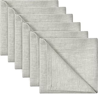 DAPU Pure Linen Dinner Napkins Set of 6, 45 x 45cm,100% French Flax Washable Napkins, Natural Linen Colour