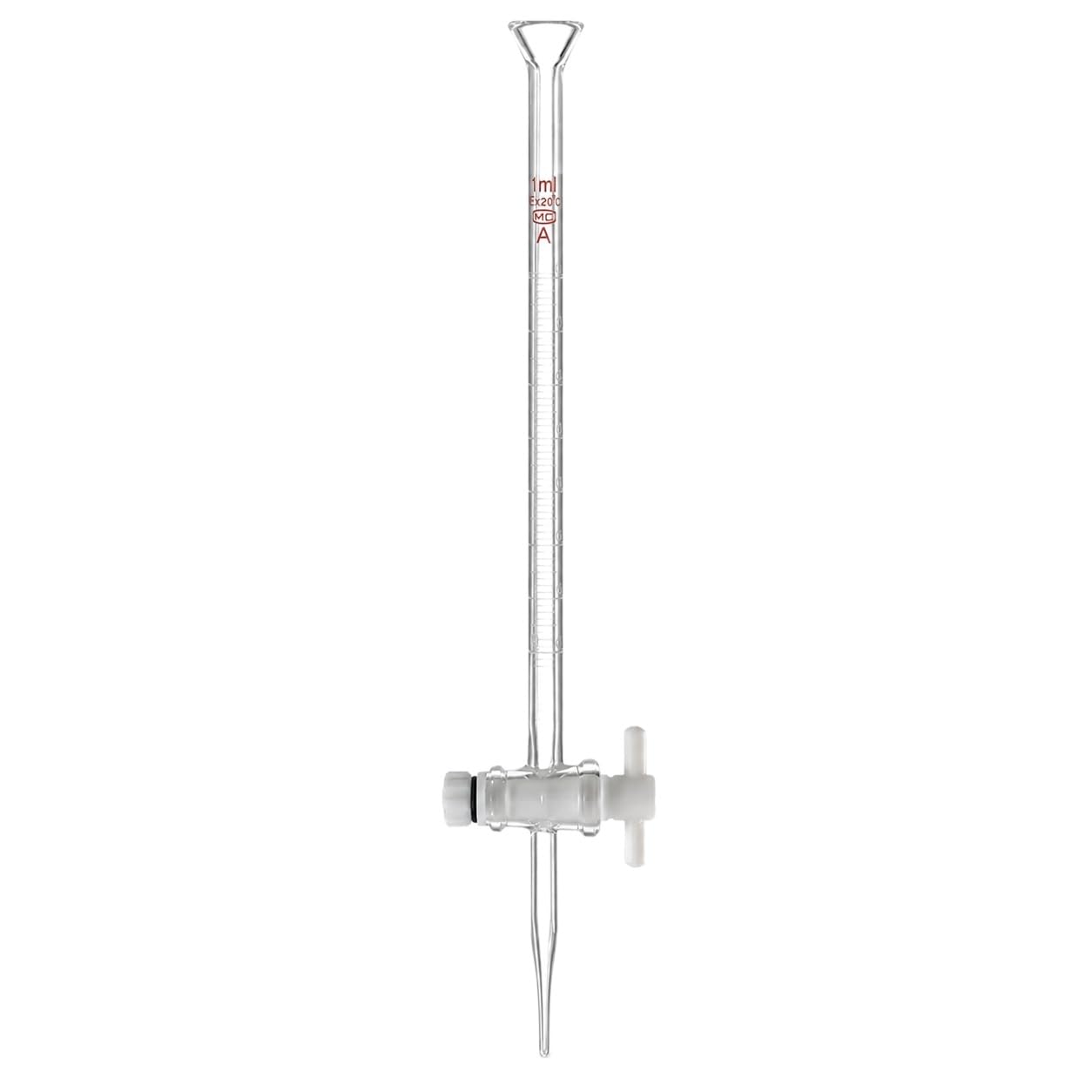 Bureta Vidrio Laboratorio Embudo Acampanado Válvula PTFE-1mL/0.01 | Material Vidrio Laboratorio Multiuso Ideal para Valoración y Análisis Multireactivo