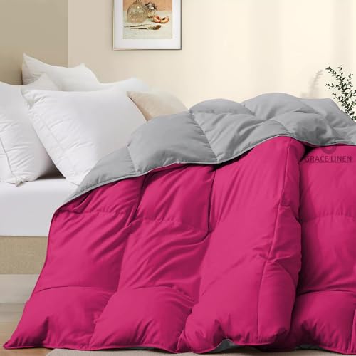 Image of 500 GSM Winter Blanket /Comforter Single Size (60 inchX90 inch) - Unique Design Heavy Winter Comforter 500 GSM Microfiber Fill -Rajai Single Size - Hot Pink /Silver Grey Color