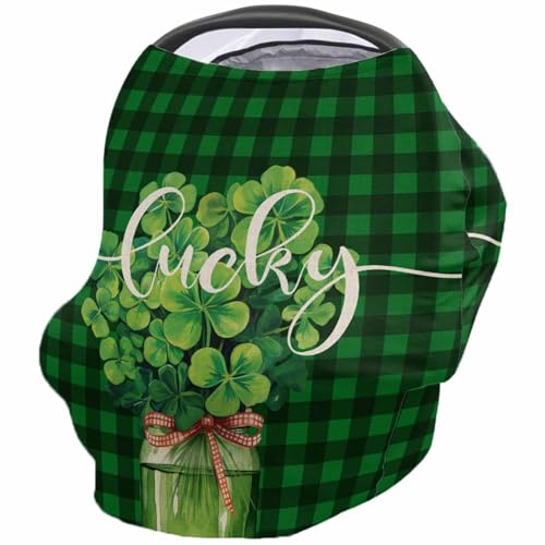 Nursing Cover for Breastfeeding Scarf, Green Check Shamrock St. Patrick's Day Baby Car Covers Super Soft Multi Use for Canopy Shopping Cart Cover Blanket Stroller Cover