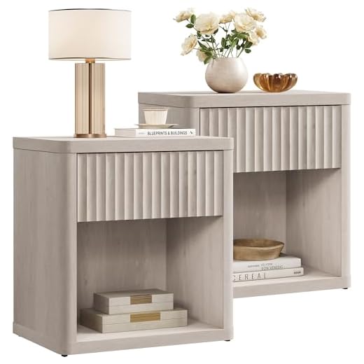 SICOTAS Night Stand Set of 2 Nightstands with Drawer Storage Fluted Bed Side Table End Table Large Modern Wide Bedside Stand Mid Century Night Stands for Bedroom Living Room Sofa Office, White Alder