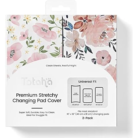 TotAha Premium Stretchy Changing Pad Covers (2-Pack) Hypoallergenic, Silky Comfort, Buttery Soft, Calming Effect, All-Season Jersey-Knit 5'' Deep Pocket(Meredith Allover Floral & Pale Pink Flowers) Cover