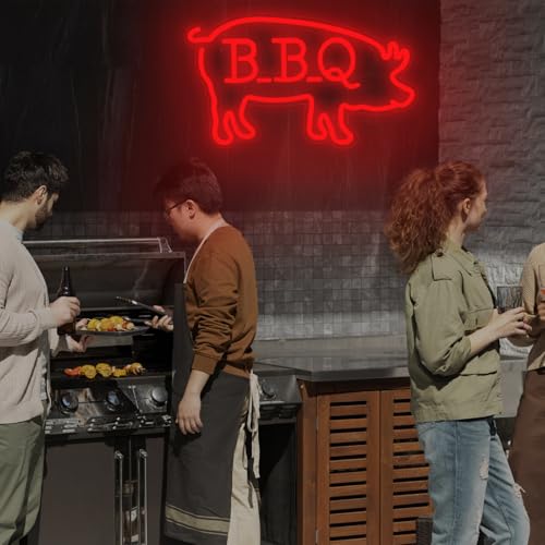 Image of BBQ Pigs Neon Sign, Cute Pig LED Light for BBQ Restaraunt Frontstore