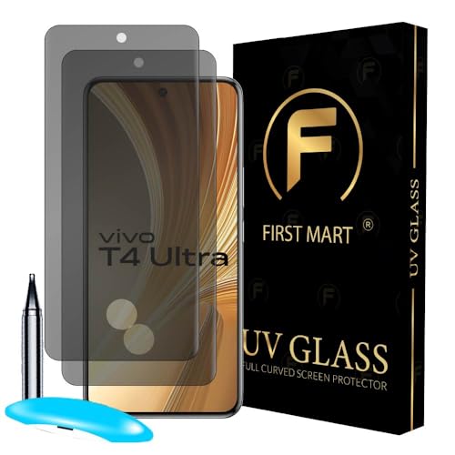 Image of FIRST MART Anti-Spy UV Tempered Glass for Vivo T4 Ultra | 9H Curved Display Screen Guard, Fingerprint Compatible | Pack of 2